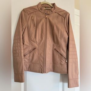 GUESS Leather Moto Jacket Blush Pink Y2k Biker Bomber Rose Gold
